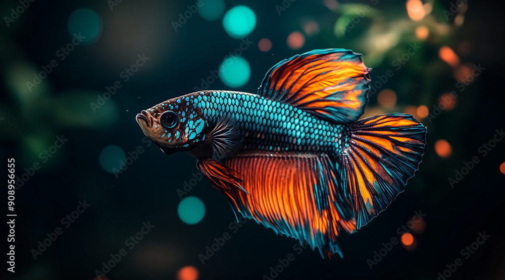 A beautifully ornate Neon Betta fish, glowing with vibrant color A beautifully ornate Neon Betta fish, glowing with vibrant color