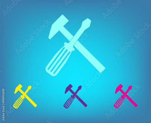 Vector color icons on blue background with gradient