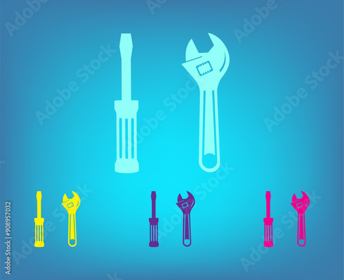Vector color icons on blue background with gradient