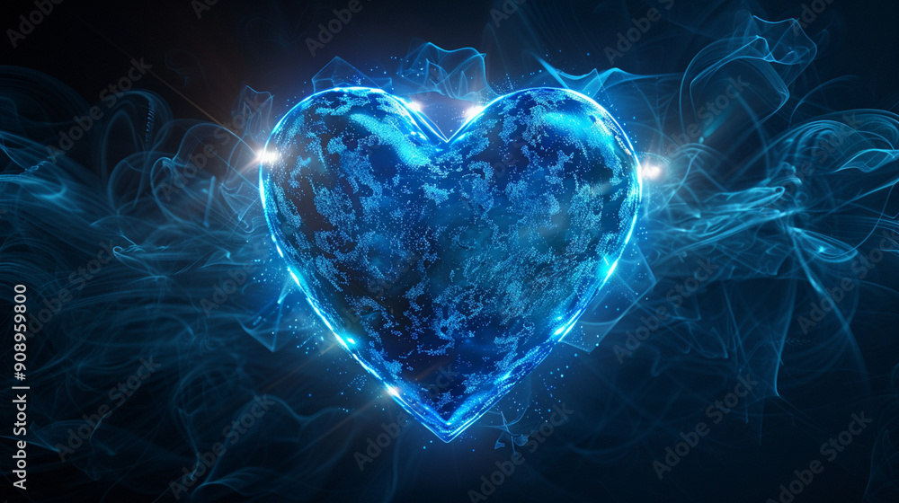 Abstract heart energy motion concept art with blue light, smoke, and water elements Abstract heart energy motion concept art with blue light, smoke, and water elements