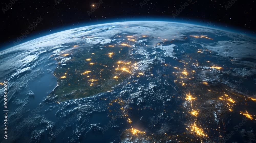 Obraz premium Earth at Night with City Lights.