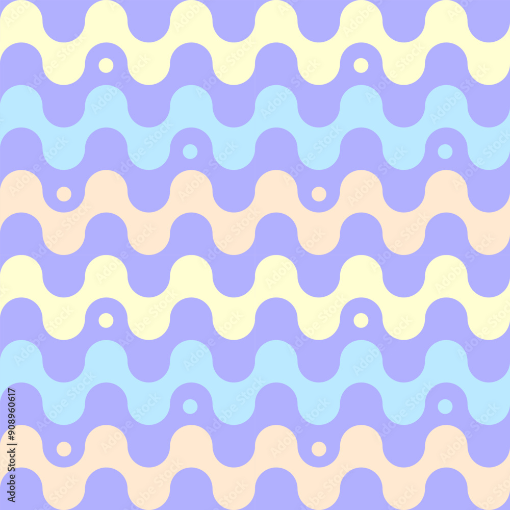 Seamless pastel wave pattern in soft purple, yellow, blue, and peach tones. Ideal for fabric, wallpaper, and background designs. Seamless pastel wave pattern in soft purple, yellow, blue, and peach tones. Ideal for fabric, wallpaper, and background designs.
