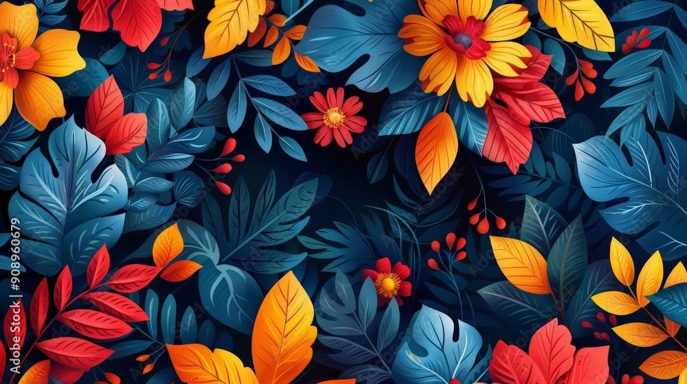 Abstract nature pattern with leaves and floral elements Abstract nature pattern with leaves and floral elements