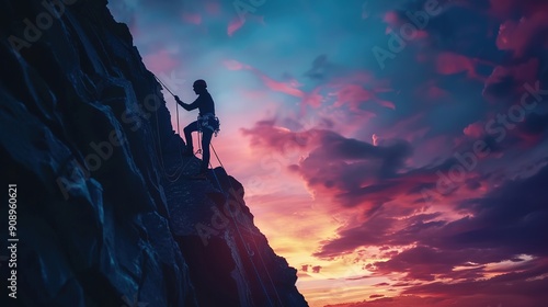 Wallpaper Mural Silhouette of a climber against a dramatic sunset on a mountain ridge, with ropes and harnesses highlighting the adventurous spirit.Ideal for themes of adventure, resilience, and the great outdoors Torontodigital.ca