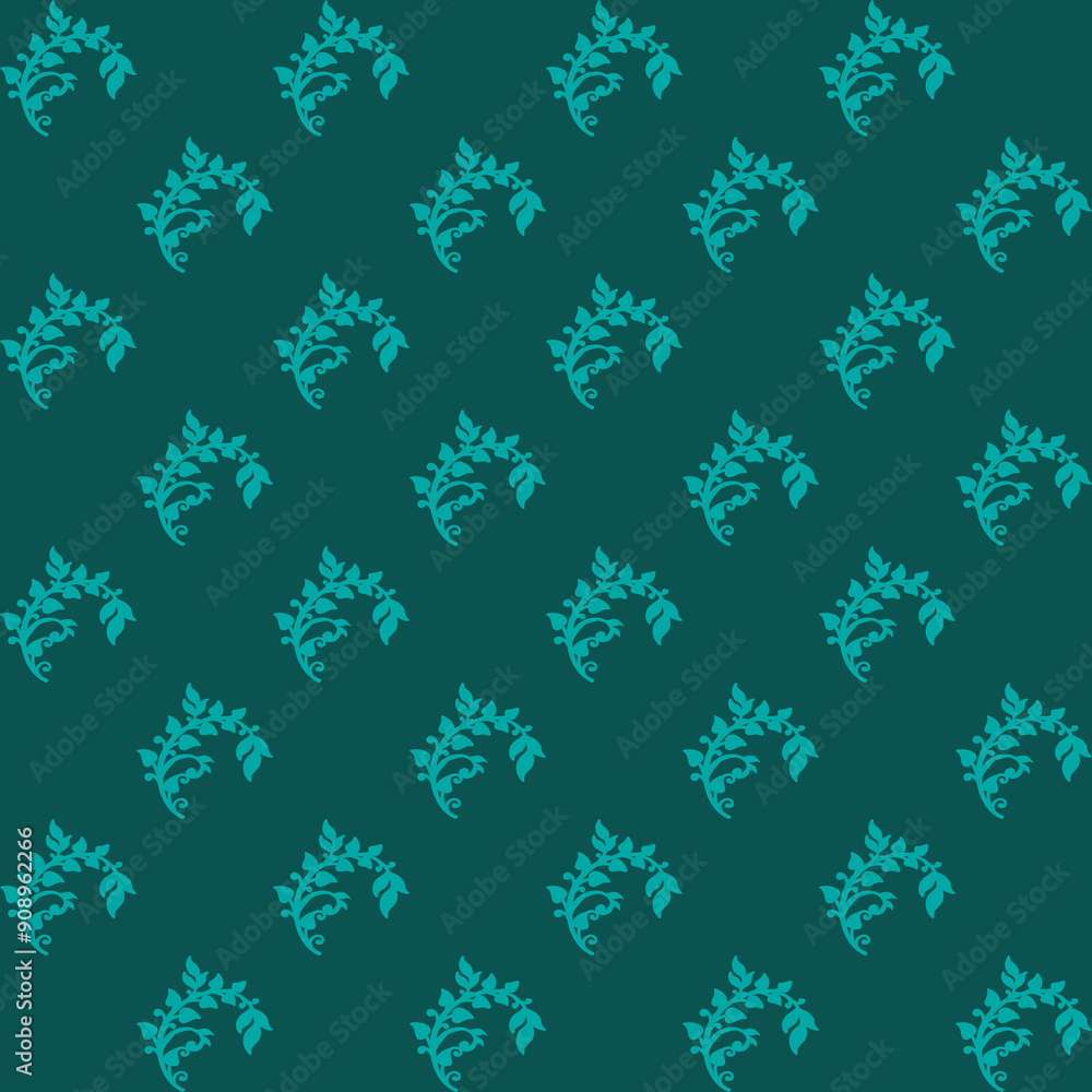 Fabric Pattern, Background Dark green, Long green creeping leaves, Seamless. Fabric Pattern, Background Dark green, Long green creeping leaves, Seamless.