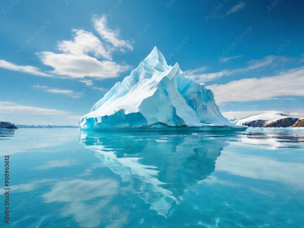 The serene and majestic scene highlights the natural beauty and purity of the icy environment, with striking reflections and calm waters. The serene and majestic scene highlights the natural beauty and purity of the icy environment, with striking reflections and calm waters.