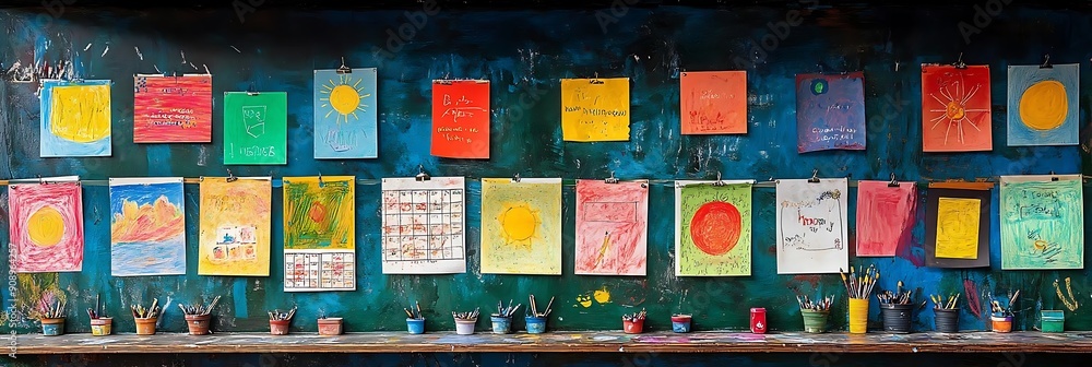 Colorful Child Art Displayed on a Wall Colorful Child Art Displayed on a Wall