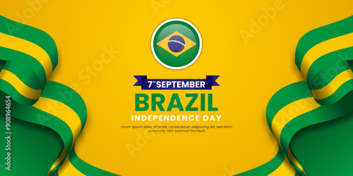 Brazil Independence Day Background Design September 7th Vector Illustration with waving ribbon flag