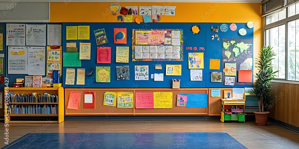Colorful Classroom Bulletin Board with Student Artwork