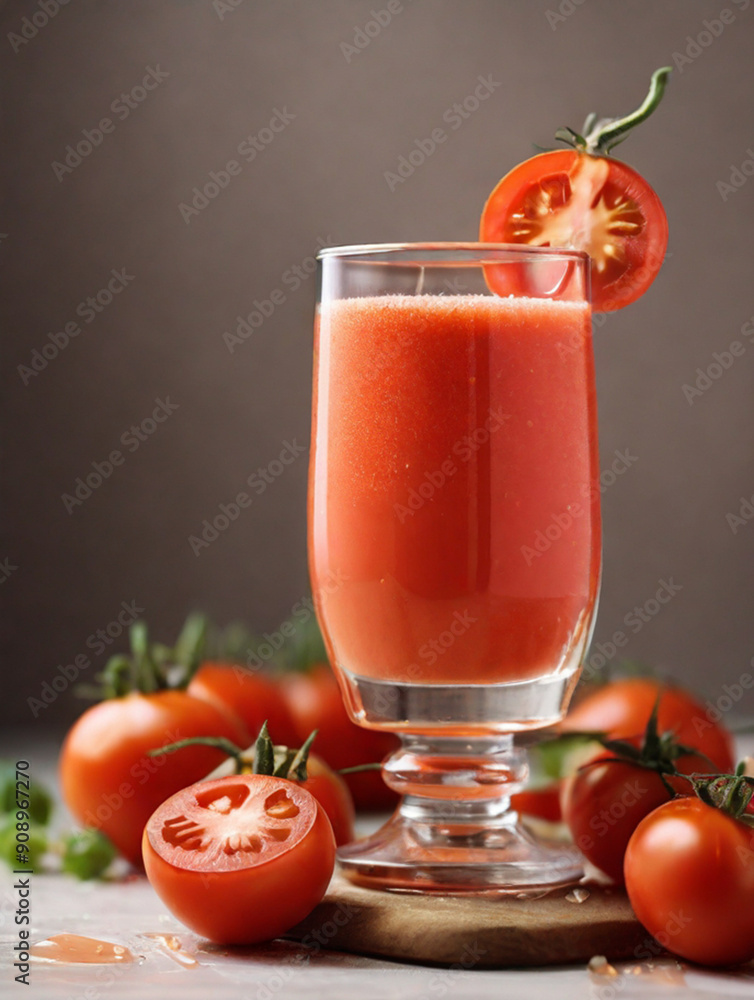 Fresh squeezed tomato juice in glass on the table, healthy drink option rich in vitamins and nutrients such as potassium, necessary for heart functioning. Fresh squeezed tomato juice in glass on the table, healthy drink option rich in vitamins and nutrients such as potassium, necessary for heart functioning.