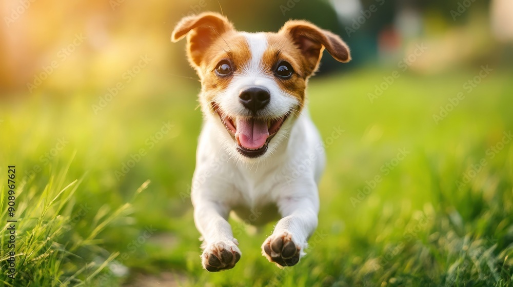 A Happy Dog Leaping Through Grass With its Tongue Out A Happy Dog Leaping Through Grass With its Tongue Out