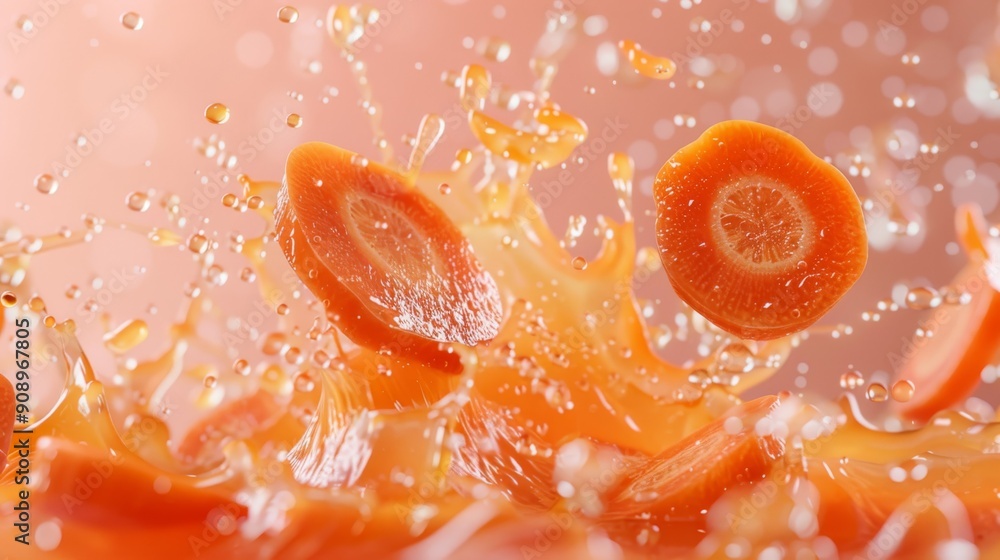 Carrot Slices Splashing in Orange Juice Carrot Slices Splashing in Orange Juice