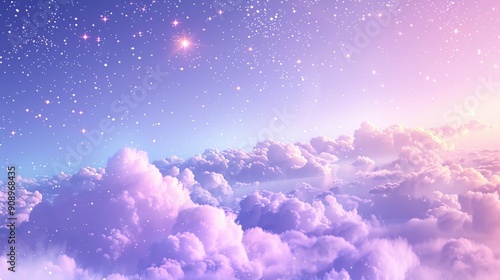Fototapeta Naklejka Na Ścianę i Meble -  An enchanting image of purple clouds floating under a starry sky at dawn, capturing the serene and mystical beauty of the early morning sky.