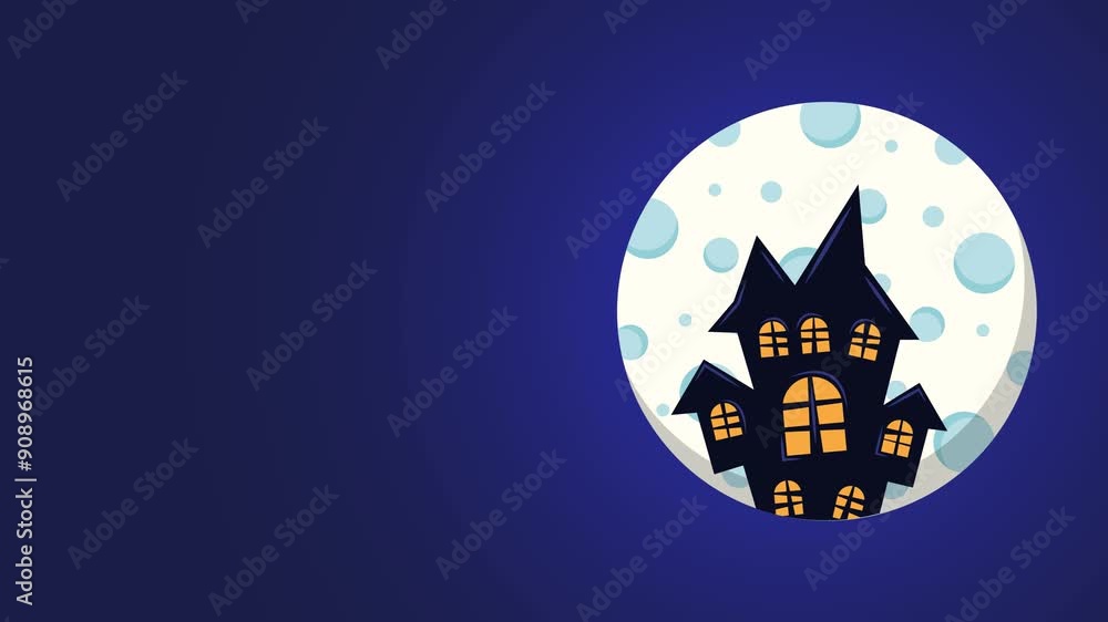 Background with Animation of Halloween Event. Nighttime concept lit by the moon and decorated with a haunted house Background with Animation of Halloween Event. Nighttime concept lit by the moon and decorated with a haunted house