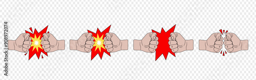 Two Fists. Battle and Conflict. Clenched fists of male hands. Fist fight. Cartoon fight
