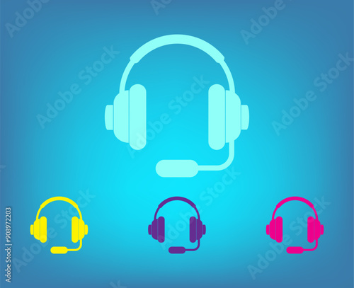 Vector color icons on blue background with gradient