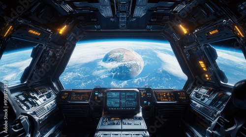 Wallpaper Mural Spaceship Cockpit View of Earth from Orbit Torontodigital.ca