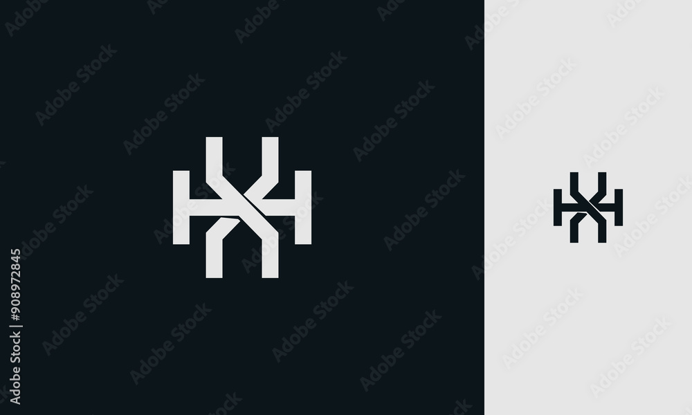 initial letters XH or HX ,X, H, overlapping interlock monogram logo line art style