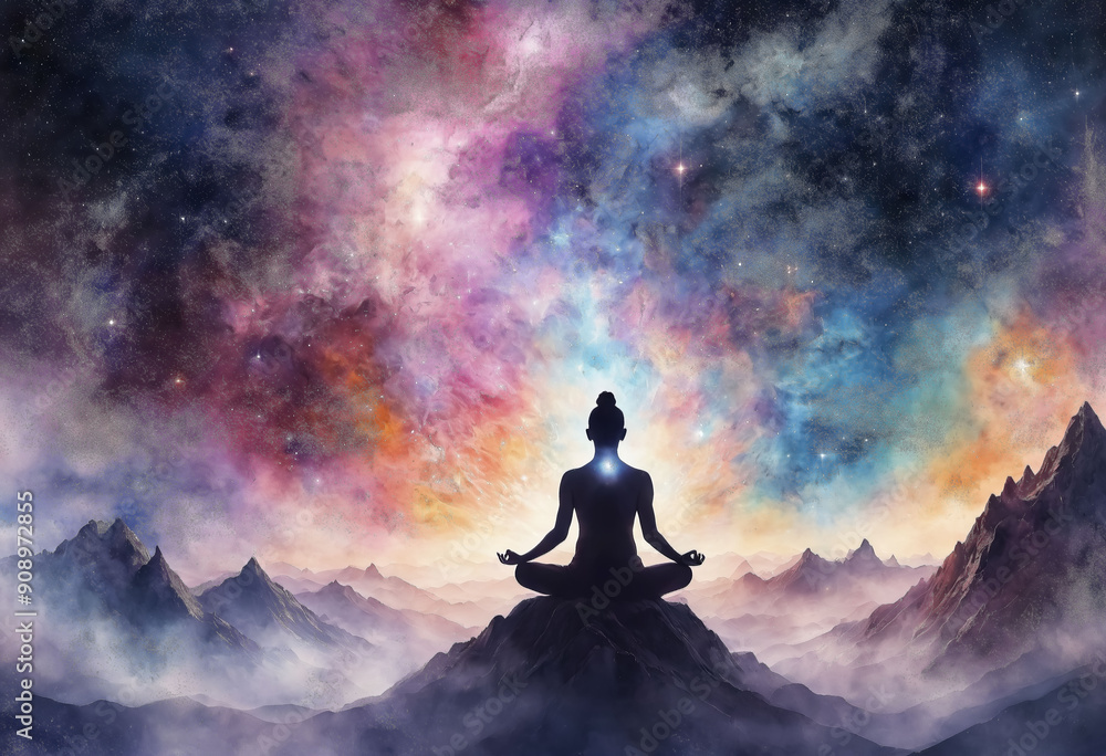 Woman doing yoga, chakras, Generative AI Woman doing yoga, chakras, Generative AI