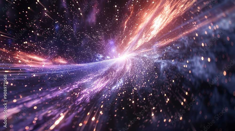 Fototapeta premium An electrifying image of vivid streaks of pink and purple light racing through the vastness of space, capturing a sense of motion, freedom, and the mesmerizing beauty of the cosmos.