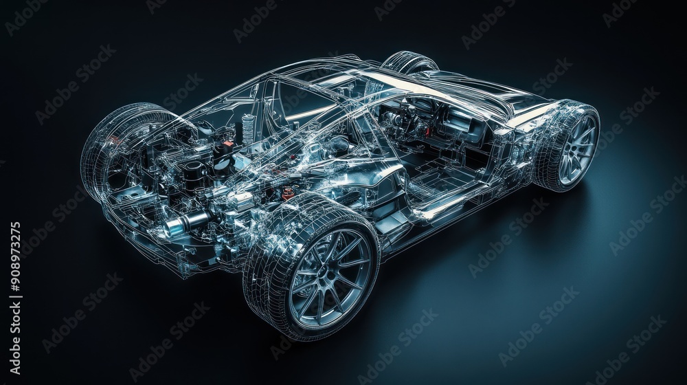 Wireframe Visualization of a Modern Sports Car Chassis Wireframe Visualization of a Modern Sports Car Chassis