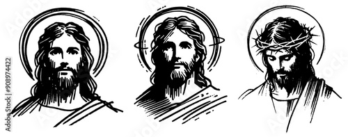 Jesus Christ vector portrait black and white savior in grunge style