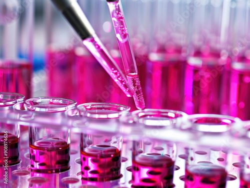 Intensive forensic study of fluid samples, scientists at work in a modern biotech lab