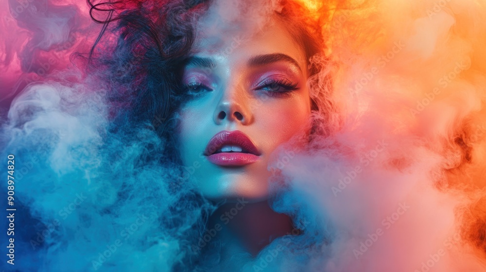 Woman's Face with Blue and Orange Smoke Woman's Face with Blue and Orange Smoke