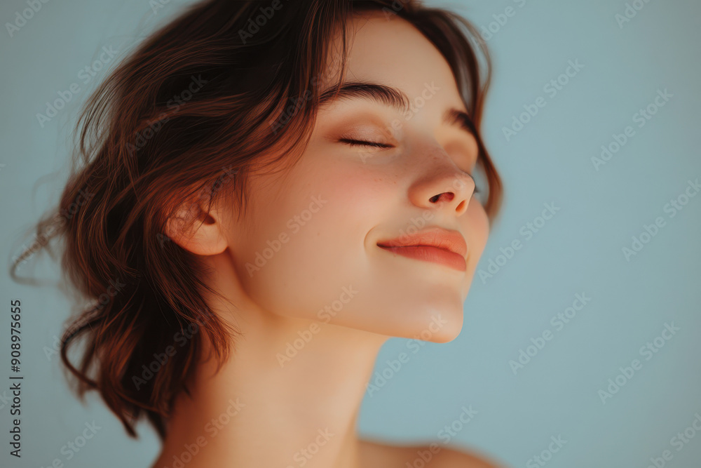 A close up of a girl's face with her eyes closed A close up of a girl's face with her eyes closed
