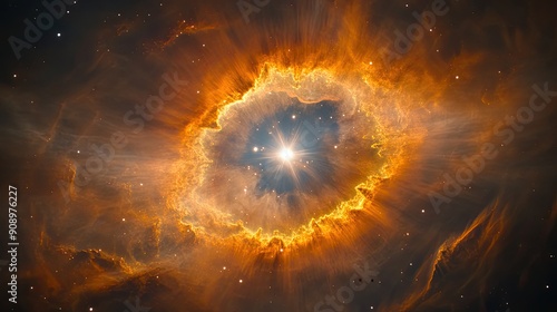 45. Detailed view of the Cat's Eye Nebula, with its intricate structure of gas and dust illuminated by the light of a central star photo