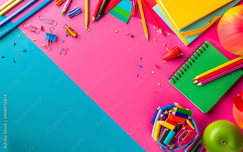 Back to school supplies on a vibrant pink and blue background evoke excitement and anticipation for the new school year.
Back to school supplies on a vibrant pink and blue background evoke excitement and anticipation for the new school year.