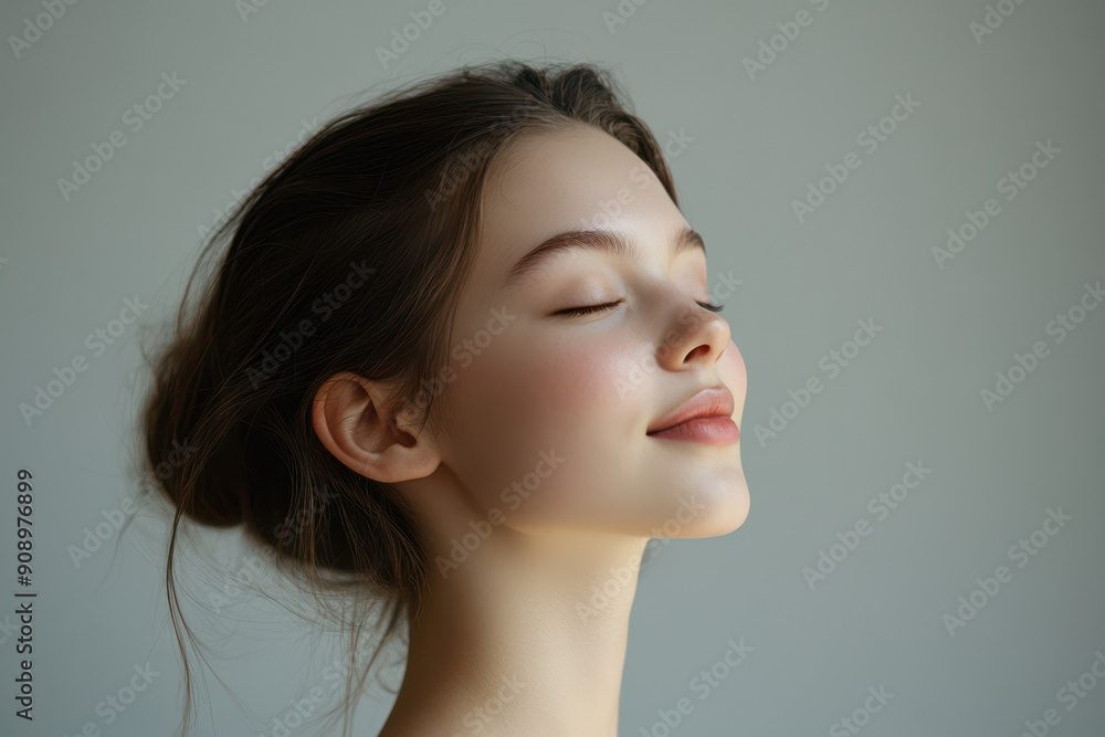A close up of a girl's face with her eyes closed A close up of a girl's face with her eyes closed