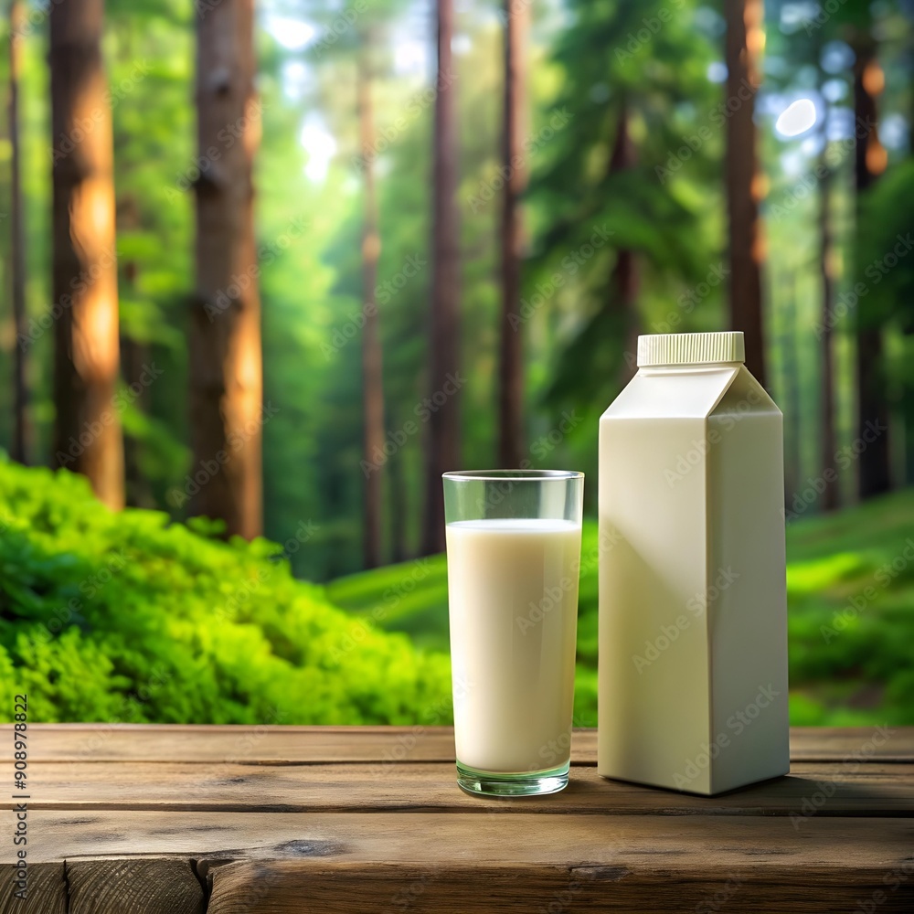 milk pack and glass of milk on table