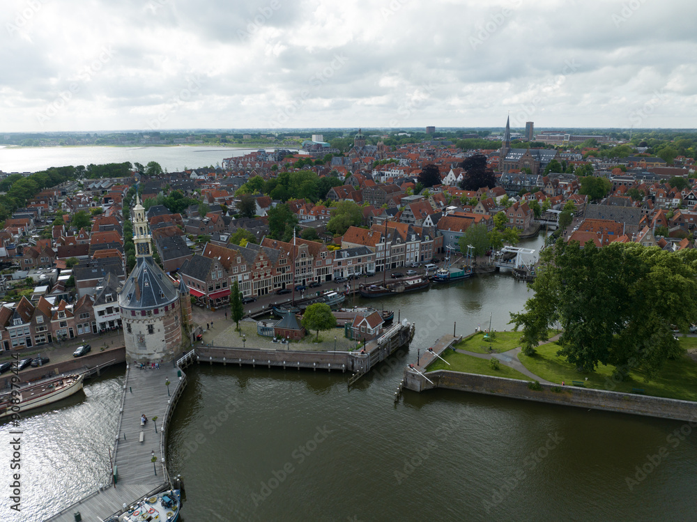 Naklejka premium Aerial view of the city of Hoorn, North Holland, The Netherlands.