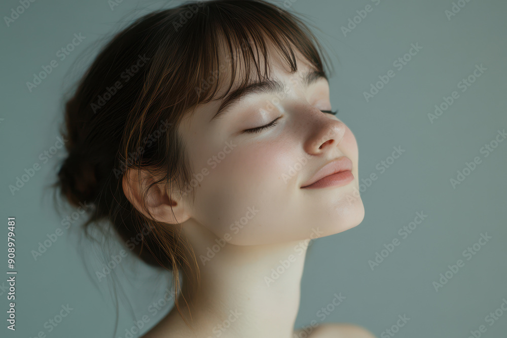 A close up of a girl's face with her eyes closed A close up of a girl's face with her eyes closed