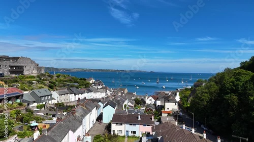 Aerial view of English seaside towns Kingsand and Cawsand in southeast Cornwall, England photo