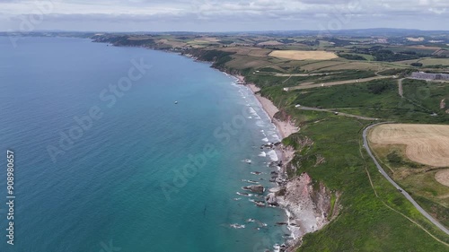 Aerial view of the beaches and cliffs of Whitsand Bay in southeast Cornwall, England photo