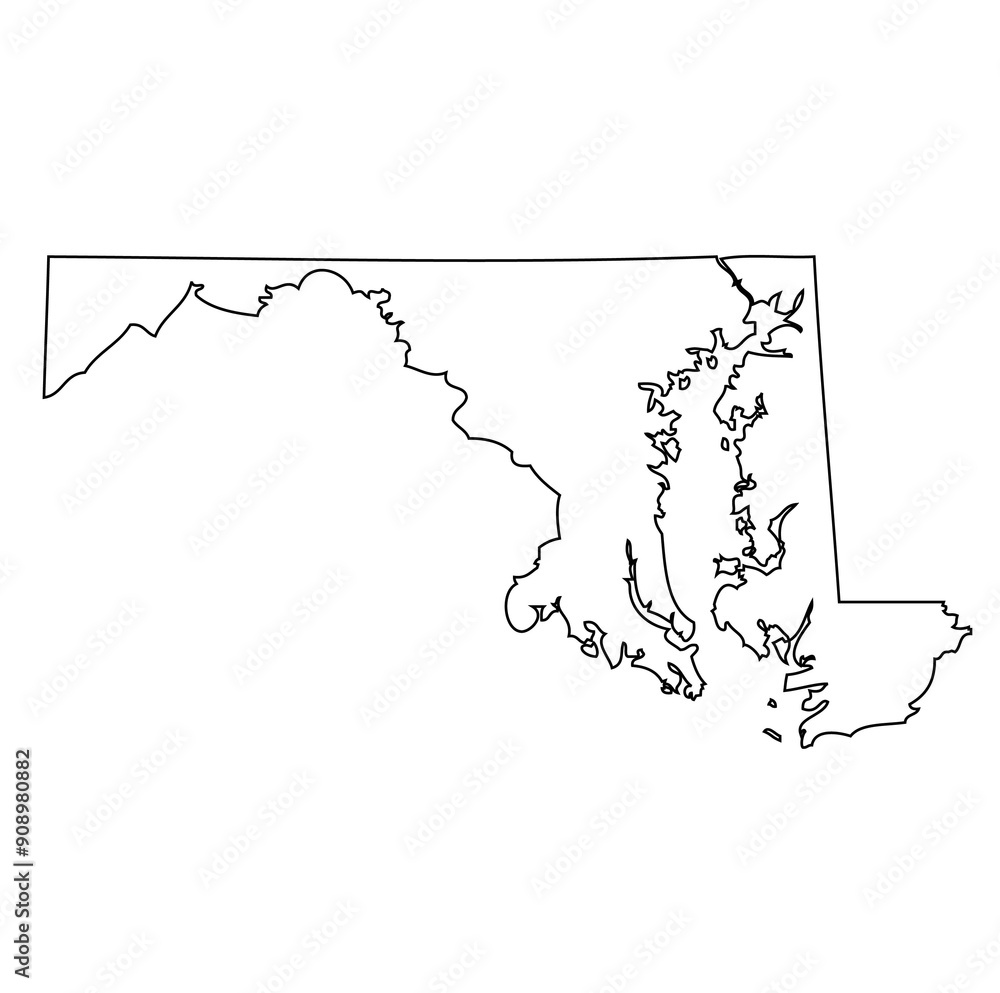 Outline of the map of the U.S. state of Maryland Stock Photo | Adobe Stock
