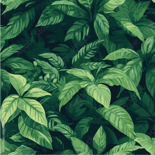 Vector illustration of Rain Forest Foliage Seamless Pattern
