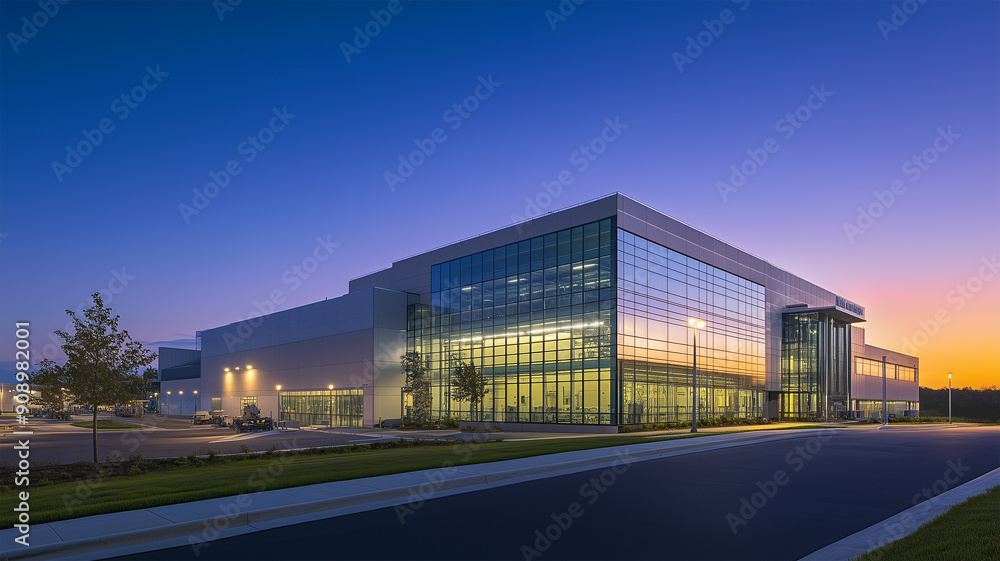 最先端半導体製造工場の夕暮れ風景 最先端半導体製造工場の夕暮れ風景