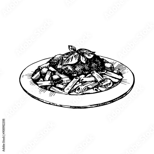 Hand drawn vintage sketch Italian food pasta. Vector illustration 