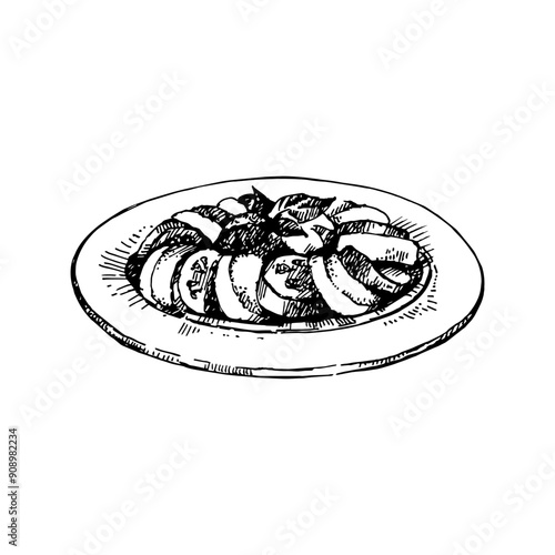 Hand drawn vintage sketch Italian food caprese. Vector illustration