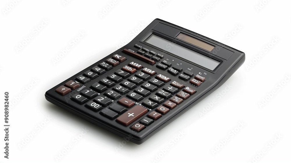 A black and gray calculator featuring a large display and numerous buttons, ideal for mathematical computations and everyday use by students and professionals alike. A black and gray calculator featuring a large display and numerous buttons, ideal for mathematical computations and everyday use by students and professionals alike.