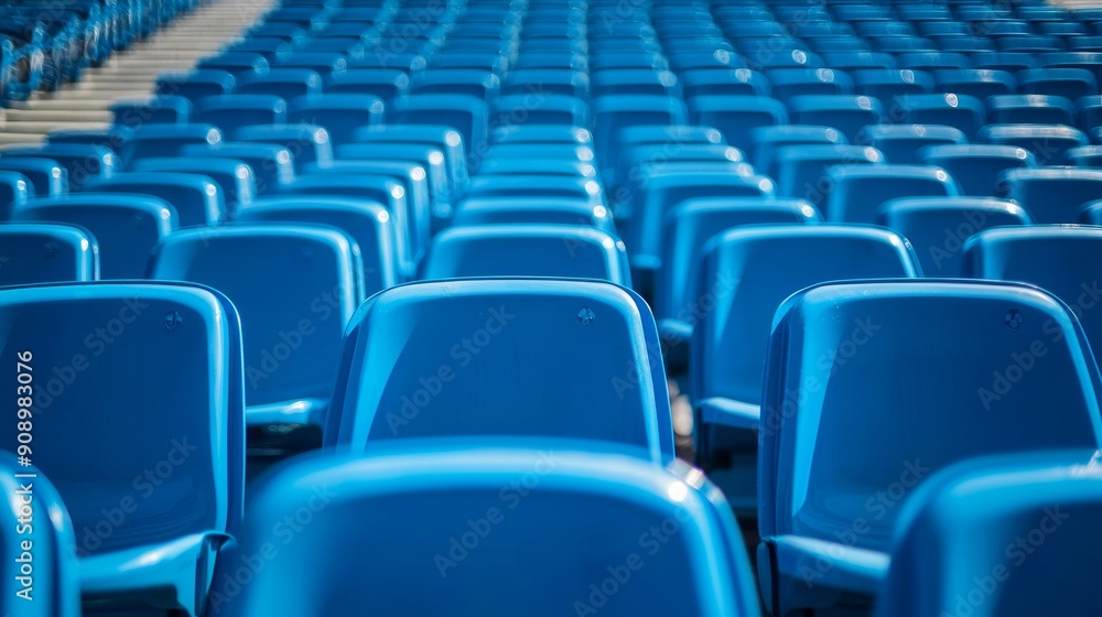 Blue seats on the grandstand of the football stadium. Blue seats on the grandstand of the football stadium.