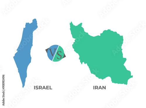 Israel versus Iran infographic vector, illustration. Map of Israel and Iran.