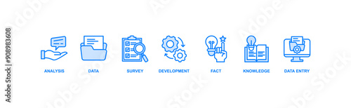 Research banner web icon vector illustration concept with icon of analysis, data, survey, development, fact, knowledge and data entry
