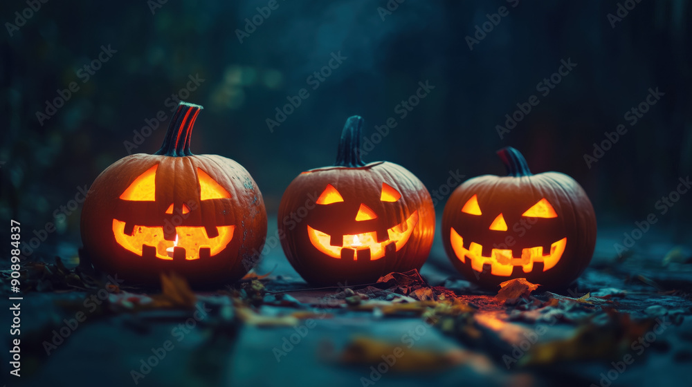 Halloween concept background with pumpkins and haunted house. Jack o lantern in Spooky scary dark Night forrest. Holiday event halloween banner background concept Halloween concept background with pumpkins and haunted house. Jack o lantern in Spooky scary dark Night forrest. Holiday event halloween banner background concept