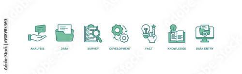Research banner web icon vector illustration concept with icon of analysis, data, survey, development, fact, knowledge and data entry