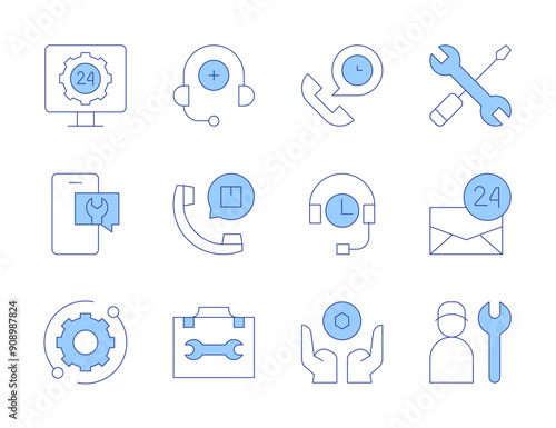 Support icons. Line Duotone style, editable stroke. hours support, specialist, medical support, nft, message, service, mail, technical support, support