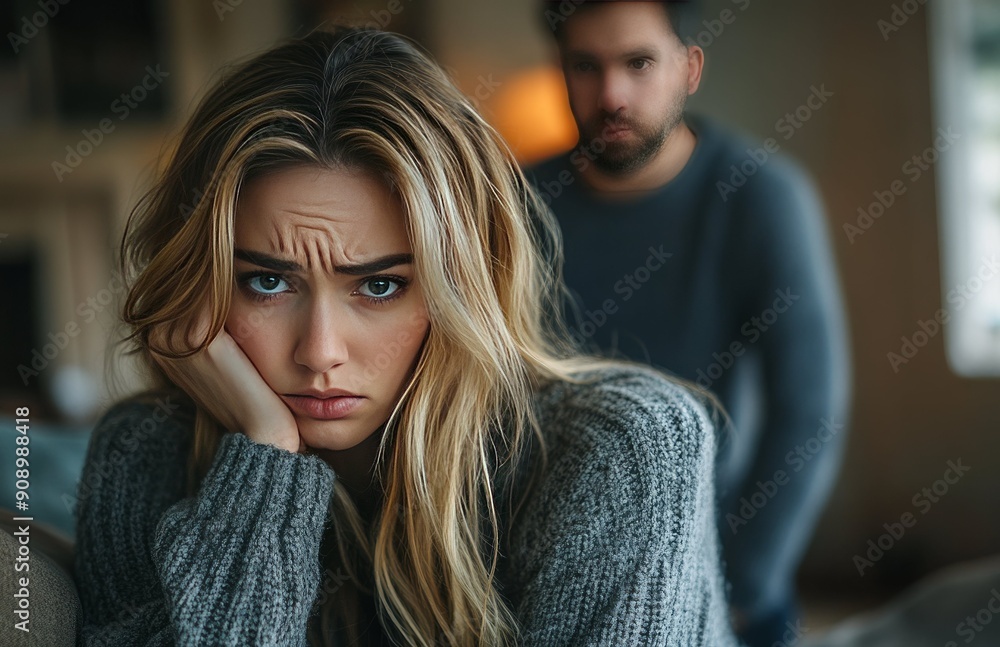 Woman Looking Sad with Man in Background 8 Woman Looking Sad with Man in Background 8